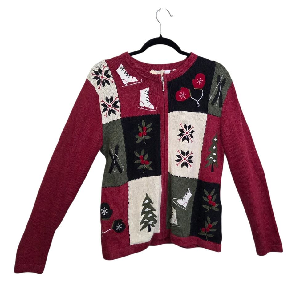 VTG NWT Croft & Barrow Sweater SZ S Full Zip Ugly Christmas Sweater Holiday‎